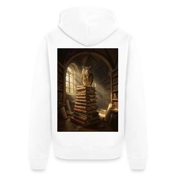 Eule oben auf dem Stapel der antiken Bibliothek - Unisex Premium Bio Zip Hoodie - Weiß - Hinten - Thijin (182cm)
