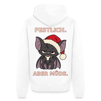 Weihnachtsfledermaus mit Espresso – Festlich aber  - Unisex Premium Bio Zip Hoodie - Weiß - Hinten - Thijin (182cm)