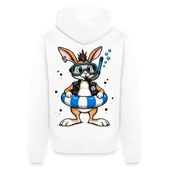 Bunter Punk Hase Taucher mit Rettungsring - Unisex Premium Bio Zip Hoodie - Weiß - Hinten - Thijin (182cm)