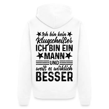 Mann lustiger Spruch Ich bin kein Klugscheißer - Unisex Premium Bio Zip Hoodie - Weiß - Hinten - Thijin (182cm)