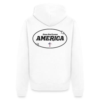 Sogar Gott betet Amerika an - Unisex Premium Bio Zip Hoodie - Weiß - Hinten - Thijin (182cm)