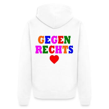 Gegen rechts - Unisex Premium Bio Zip Hoodie - Weiß - Hinten - Thijin (182cm)