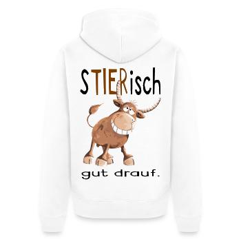 Tierisch gut drauf - Stier - Bulle - Comic - Fun - Unisex Premium Bio Zip Hoodie - Weiß - Hinten - Thijin (182cm)