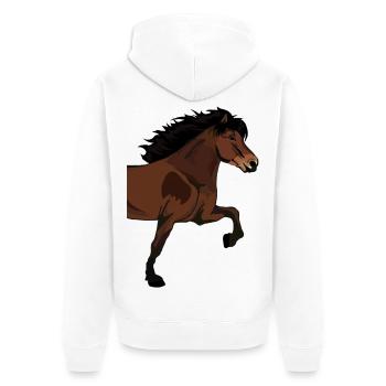 Grand cheval islandais Side-Tölter – Brun - Veste à capuche bio Premium Unisexe - blanc - Dos - Thijin (182cm)