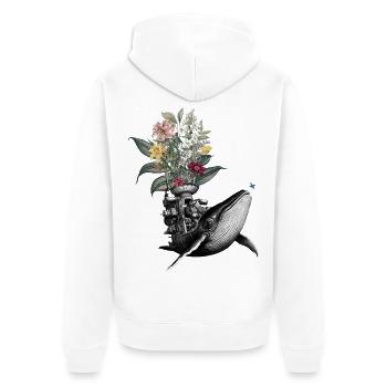 Félicitations – Grenouille, Baleine, Fleurs - Veste à capuche bio Premium Unisexe - blanc - Dos - Thijin (182cm)