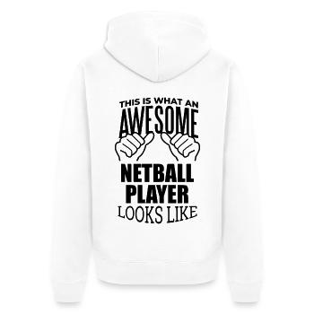 Netzball - Unisex Premium Bio Zip Hoodie - Weiß - Hinten - Thijin (182cm)