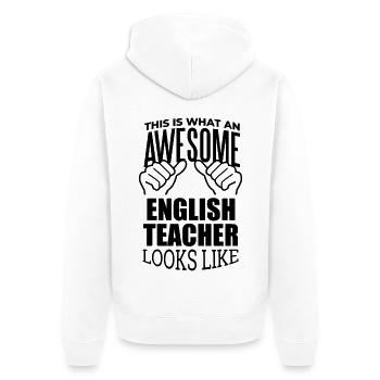 Englisch - Unisex Premium Bio Zip Hoodie - Weiß - Hinten - Thijin (182cm)