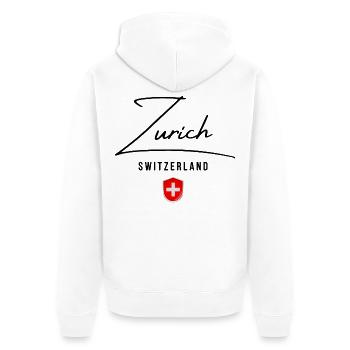 I Love Zürich, Zürich Schweiz - Unisex Premium Bio Zip Hoodie - Weiß - Hinten - Thijin (182cm)