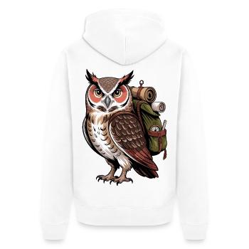 Uhu mit Rucksack - Unisex Premium Bio Zip Hoodie - Weiß - Hinten - Thijin (182cm)
