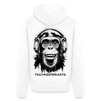 Techno Primate Kopfhörer Ape Art # 2 Schwarz - Unisex Premium Bio Zip Hoodie - Weiß - Hinten - Thijin (182cm)