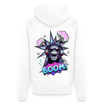 Neon monkey with headphones BOOM! - Music design - Unisex Premium Organic Zip Hoodie - white - Back - Thijin (182cm)