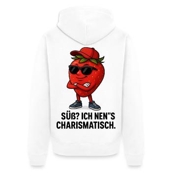 Erdbeere - Süß ich nen's Charismatisch karikatur  - Unisex Premium Bio Zip Hoodie - Weiß - Hinten - Thijin (182cm)