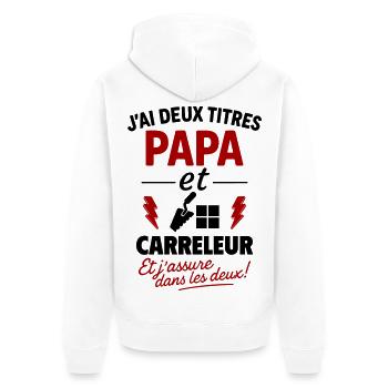 Papa Carreleur cadeau fête des pères Noël - Veste à capuche bio Premium Unisexe - blanc - Dos - Thijin (182cm)