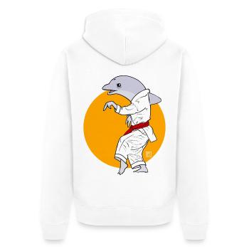 Karate-Delfin im Kimono - Unisex Premium Bio Zip Hoodie - Weiß - Hinten - Thijin (182cm)