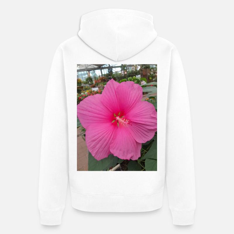 Hibiscus Rose Éclat Tropical Textile - Veste à capuche bio Premium Unisexe - blanc