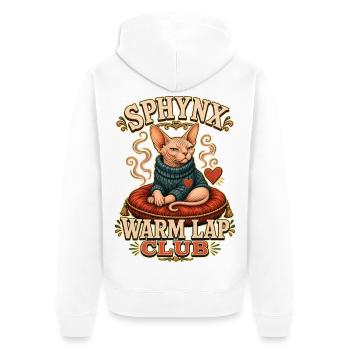 SPHYNX WARM LAP CLUB Cat - Unisex Premium Organic Zip Hoodie - white - Back - Thijin (182cm)