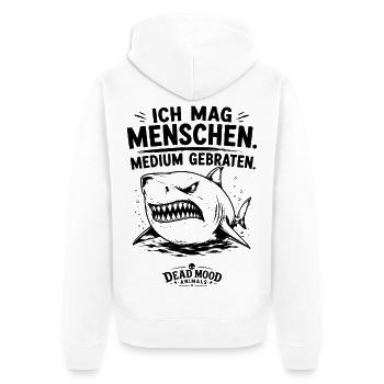 Ich mag Menschen. Medium gebraten. Böser Hai Fun. - Unisex Premium Bio Zip Hoodie - Weiß - Hinten - Thijin (182cm)