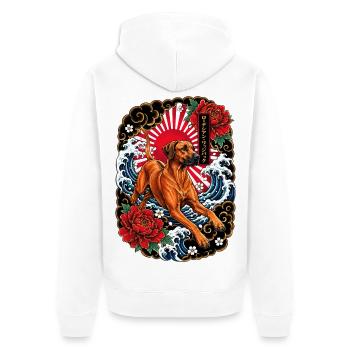 Rhodesian Ridgeback im Japan Tattoo Stil - Unisex Premium Bio Zip Hoodie - Weiß - Hinten - Thijin (182cm)