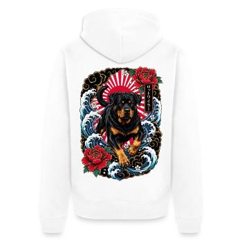 Rottweiler im japanischen Irezumi Tattoo Stil - Unisex Premium Bio Zip Hoodie - Weiß - Hinten - Thijin (182cm)