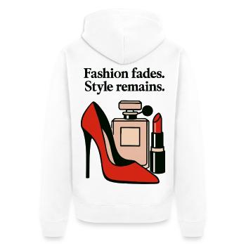 Fashion fades. Style remains. - Elegant High Heel  - Unisex Premium Bio Zip Hoodie - Weiß - Hinten - Thijin (182cm)