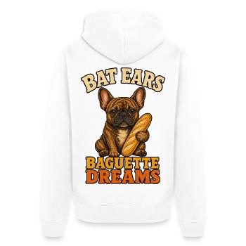 Bat Ears Frenchie Baguette Träume - Unisex Premium Bio Zip Hoodie - Weiß - Hinten - Thijin (182cm)