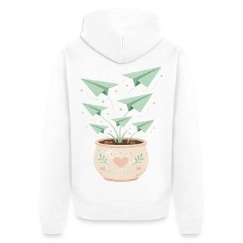 Papierfluglinge im Blumentopf - Unisex Premium Bio Zip Hoodie - Weiß - Hinten - Thijin (182cm)