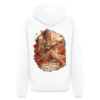 Kleine Saiten, Große Träume; Elfenmusik im Mohn - Unisex Premium Bio Zip Hoodie - Weiß - Hinten - Thijin (182cm)