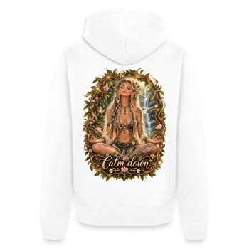 Beruhigende Waldelfe Meditation - Unisex Premium Bio Zip Hoodie - Weiß - Hinten - Thijin (182cm)