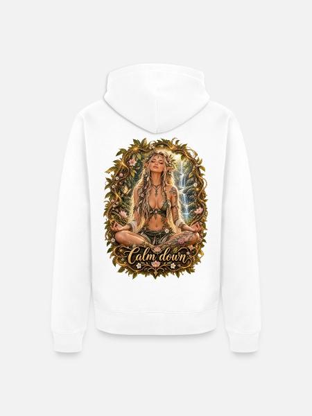 Beruhigende Waldelfe Meditation - Unisex Premium Bio Zip Hoodie - Weiß