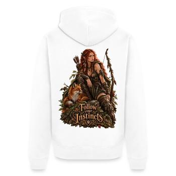 Waldjägerin: Folge deinen Instinkten - Unisex Premium Bio Zip Hoodie - Weiß - Hinten - Thijin (182cm)