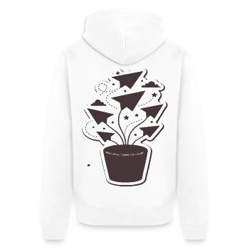 Papierflug-Pflanzenzauber - Unisex Premium Bio Zip Hoodie - Weiß - Hinten - Thijin (182cm)