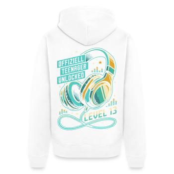 Level 13 Kopfhörer Offizieller Teenager - Unisex Premium Bio Zip Hoodie - Weiß - Hinten - Thijin (182cm)