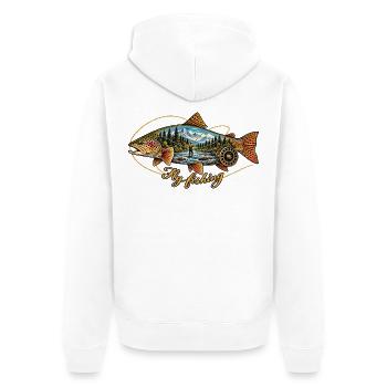 Truite_vintage_et_pcheur_la_mouche - Unisex Premium Bio Zip Hoodie - Weiß - Hinten - Thijin (182cm)