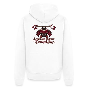 Lesende Fledermaus mit Perspektivwechsel - Unisex Premium Bio Zip Hoodie - Weiß - Hinten - Thijin (182cm)