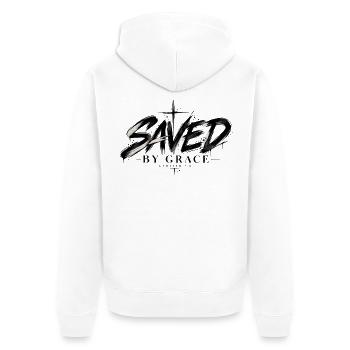 Saved by Grace Modernes Christliches Kreuz Design - Unisex Premium Bio Zip Hoodie - Weiß - Hinten - Thijin (182cm)