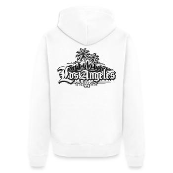 California Dreaming – Los Angeles Streetwear - Unisex Premium Bio Zip Hoodie - Weiß - Hinten - Thijin (182cm)