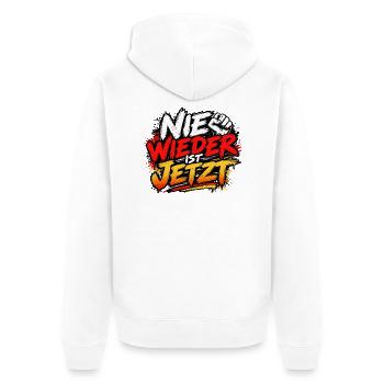 Nie Wieder Ist Jetzt – Energischer Streetstyle - Unisex Premium Bio Zip Hoodie - Weiß - Hinten - Thijin (182cm)