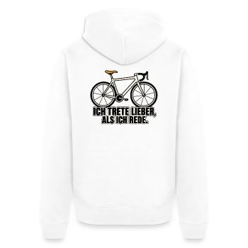 Ich trete lieber, als ich rede – Fahrrad - Unisex Premium Bio Zip Hoodie - Weiß - Hinten - Thijin (182cm)