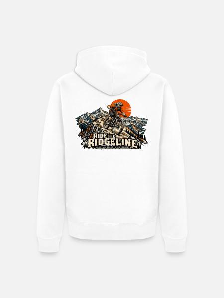 Ride the Ridgeline – Mountainbike - Unisex Premium Bio Zip Hoodie - Weiß