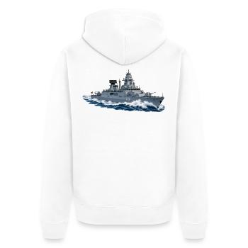 Fregatte Hessen F221 in schneller Fahrt – personal - Unisex Premium Bio Zip Hoodie - Weiß - Hinten - Thijin (182cm)
