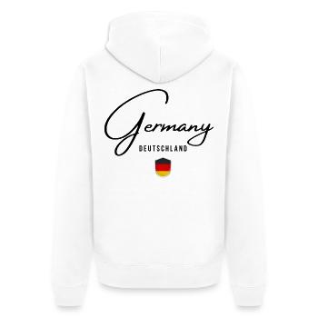 Flagge Deutschlands, deutscher Stolz - Unisex Premium Bio Zip Hoodie - Weiß - Hinten - Thijin (182cm)