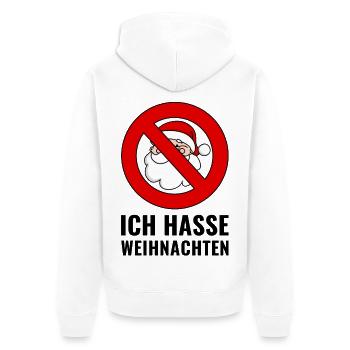 Ich hasse Weihnachten - Unisex Premium Bio Zip Hoodie - Weiß - Hinten - Thijin (182cm)