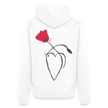 Mohn und Herz - Unisex Premium Bio Zip Hoodie - Weiß - Hinten - Thijin (182cm)