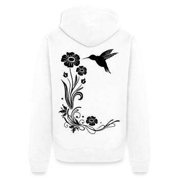 Motif floral avec des fleurs et colibris. - Veste à capuche bio Premium Unisexe - blanc - Dos - Thijin (182cm)
