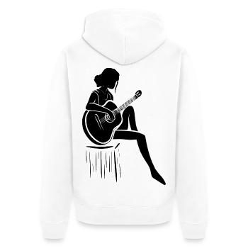 Jeune Femme jouant délicatement de la guitare - Veste à capuche bio Premium Unisexe - blanc - Dos - Thijin (182cm)