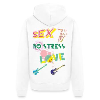 SEX_No stress_Love - Unisex Premium Organic Zip Hoodie - white - Back - Thijin (182cm)