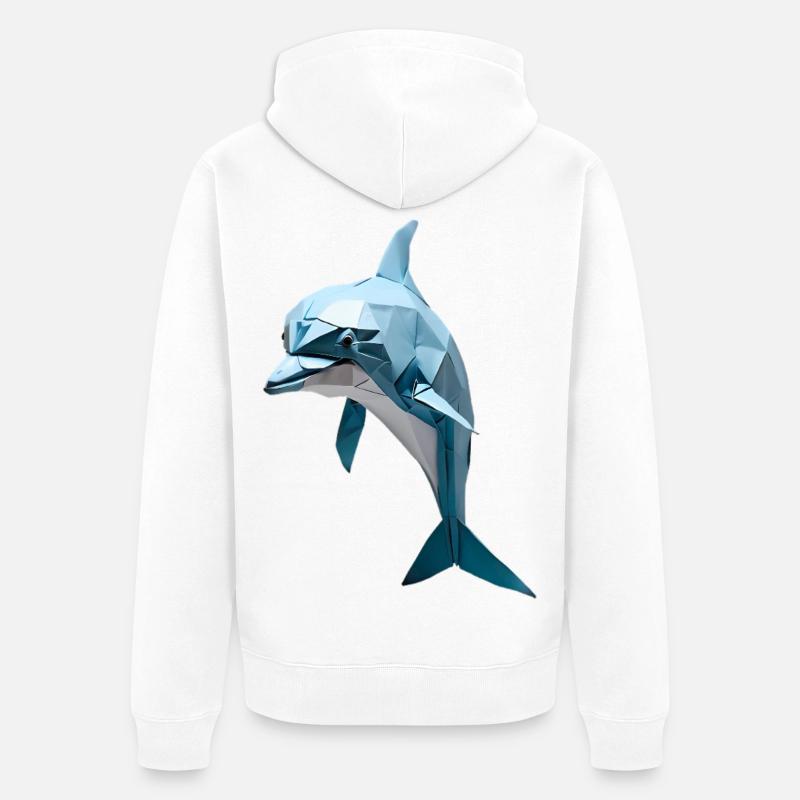 Bleu Low-Poly Dolphin - Veste à capuche bio Premium Unisexe - blanc