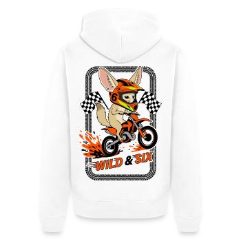 Wild & Six Fennek Motocross - Unisex Premium Bio Zip Hoodie - Weiß - Hinten - Thijin (182cm)