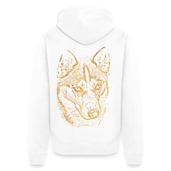 Goldener Wolfkopf Husky Silhouette - Unisex Premium Bio Zip Hoodie - Weiß - Hinten - Thijin (182cm)