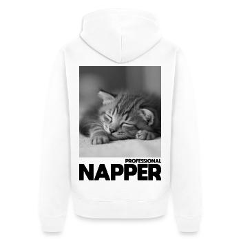 Dormeur professionnel – Chat endormi - Veste à capuche bio Premium Unisexe - blanc - Dos - Thijin (182cm)